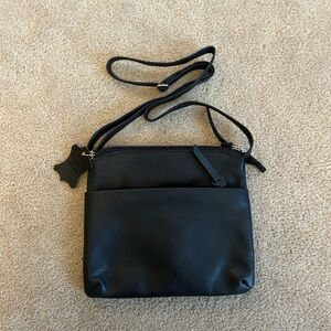 Black Leather Crossbody Bag with Adjustable Strap